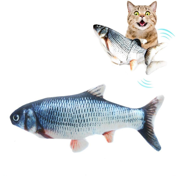 USB Charging Pet Simulation Fish Electric Cat Interactive Toy, Size：30cn, Size: 30cm (Black Grass Carp), Size: 30cm (Salmon), Size: 30cm (Yellow Carp), Size: 30cm (Silver Dragon Fish), Size: 30cm (Clownfish), Size: 30cm (Golden Dragon)