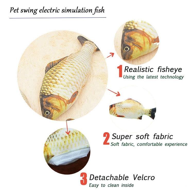 USB Charging Pet Simulation Fish Electric Cat Interactive Toy, Size：30cn, Size: 30cm (Black Grass Carp), Size: 30cm (Salmon), Size: 30cm (Yellow Carp), Size: 30cm (Silver Dragon Fish), Size: 30cm (Clownfish), Size: 30cm (Golden Dragon)