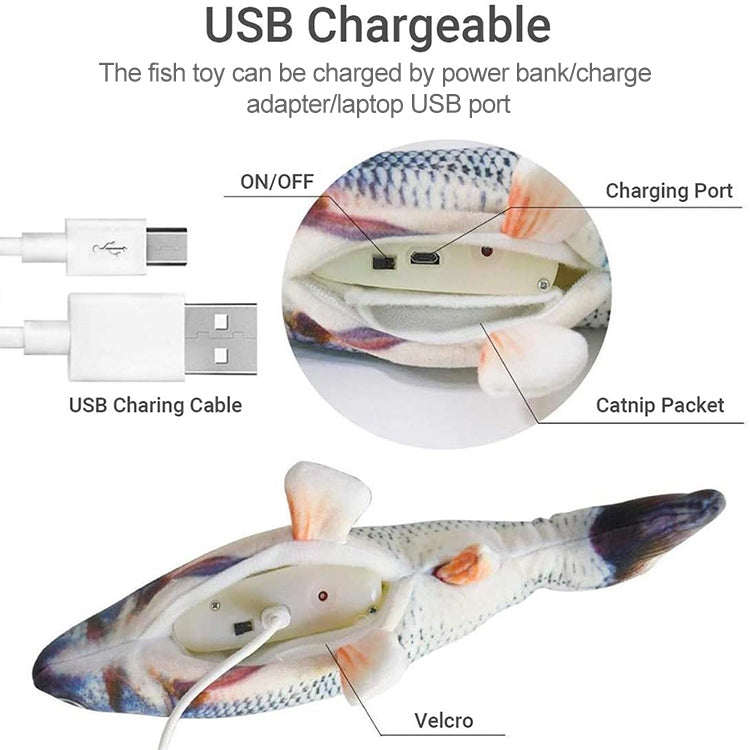 USB Charging Pet Simulation Fish Electric Cat Interactive Toy, Size：30cn, Size: 30cm (Black Grass Carp), Size: 30cm (Salmon), Size: 30cm (Yellow Carp), Size: 30cm (Silver Dragon Fish), Size: 30cm (Clownfish), Size: 30cm (Golden Dragon)